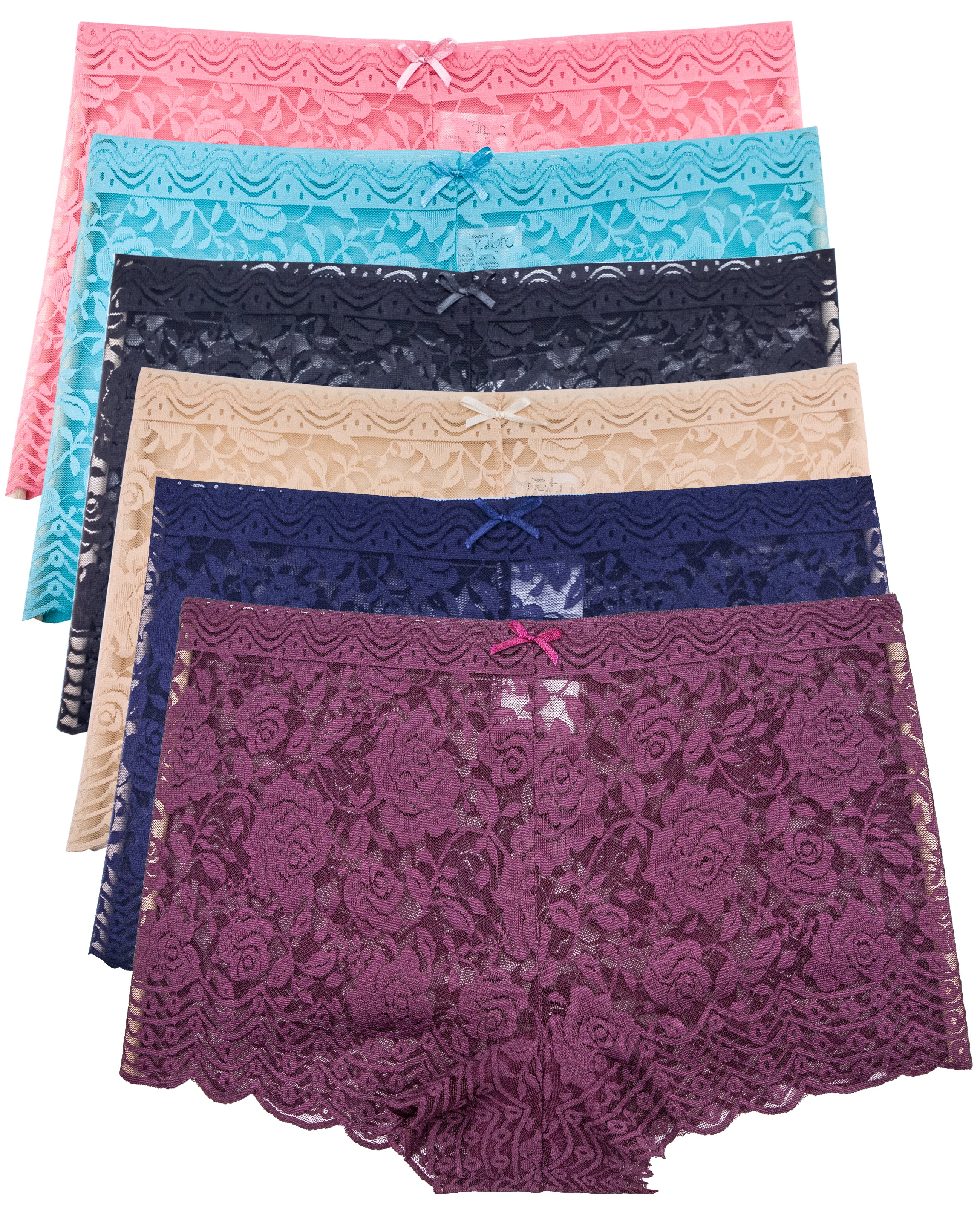 Generic 6pcs S-4xl Plus Size High Waisted Lace Underwear Boyshorts