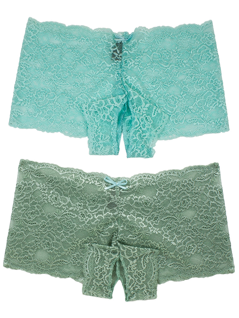 Flirtitude Women's Lace Boyshort Panties X-Size Small Brook Green