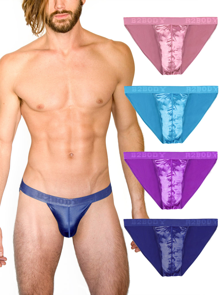 Men's Underwear Satin Silky Sexy Thong Small to Plus Sizes Multi-Pack 