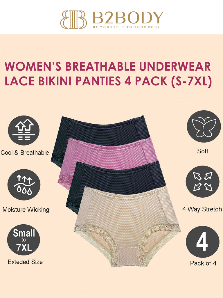 B2BODY M- Plus Size Breathable Underwear For Women 4 Pack Lace