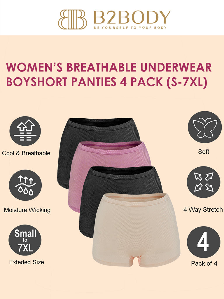 B2BODY Women's Breathable Boyshort Brief Panties Small to Plus