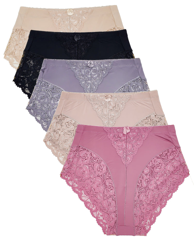 Lace Top Short Knickers 5 Pack, Lingerie