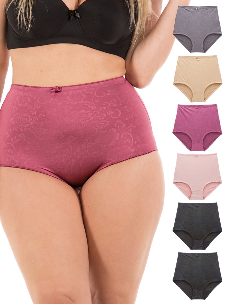 Women High Waisted Polyester Underwear Lace Soft Breathable Full Coverage  Stretch Briefs Ladies Plus Size Panties 4-pack