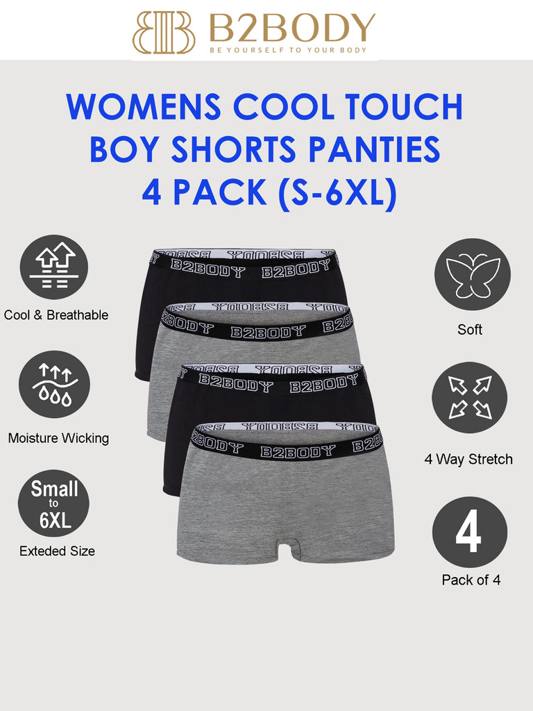 B2body Plus Size Breathable Womens Underwear 4 Pack Boyshort Boxer