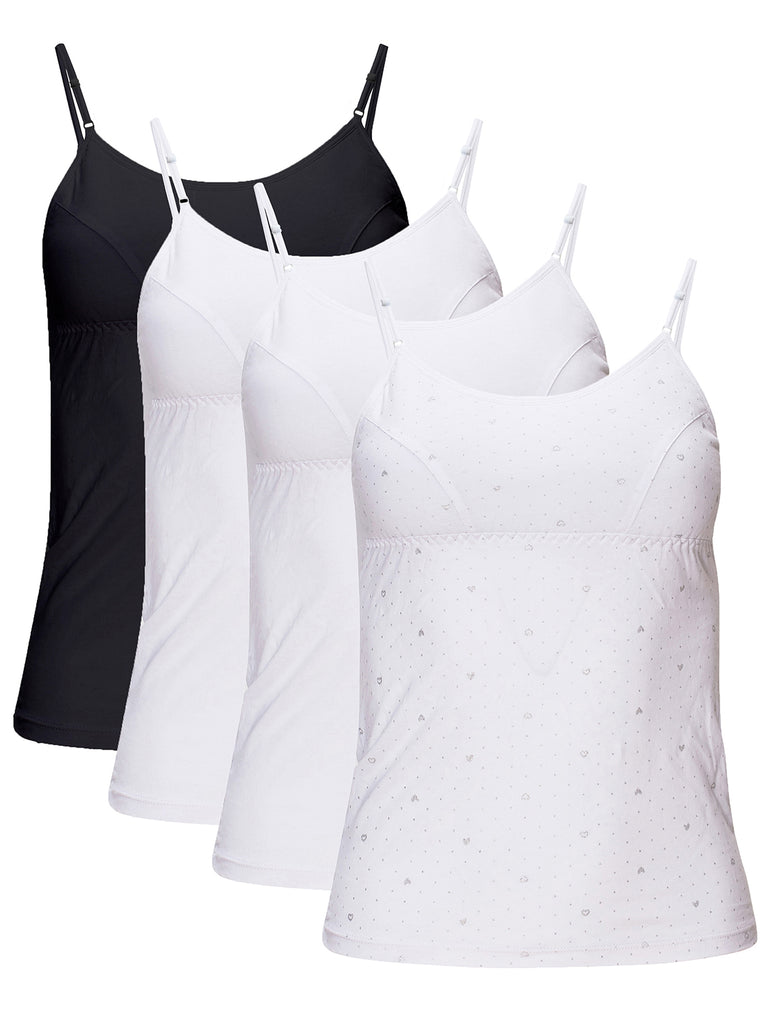  4 Pack Soft Cotton Girls Tank Top with Built in Bra