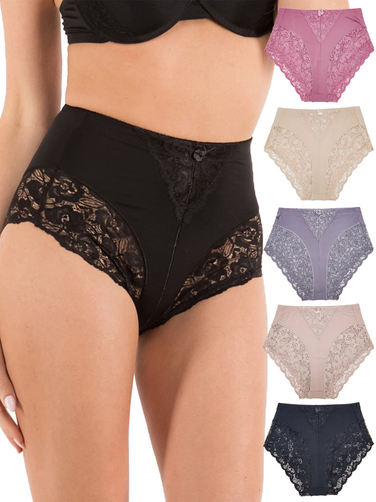 Buy Navy Floral Lace High Leg Knickers 6, Knickers