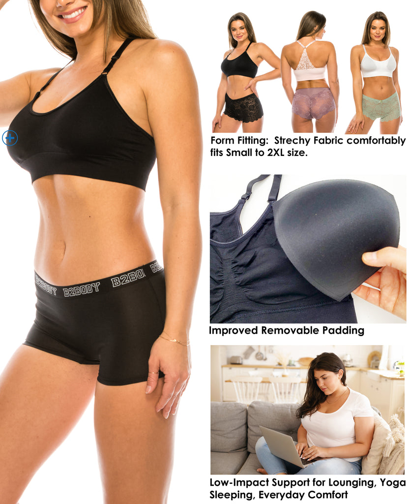 Women's Seamless Sports Bra S to 2XL Plus 2 Racerback Bras and 2 Basic 4  Pack